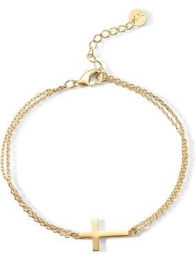 14K Gold Plated Sideways Cross Bracelet for Women, Stylish Religious Jewelry